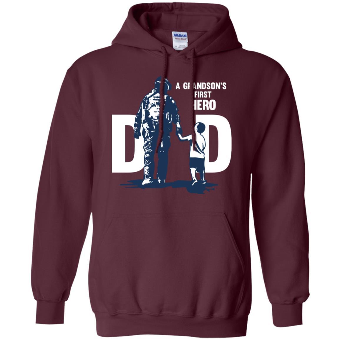 Military T-Shirt "A GRANDSON'S FIRST HERO FIRST LOVE DAD On" Front-TShirt-General-Veterans Nation