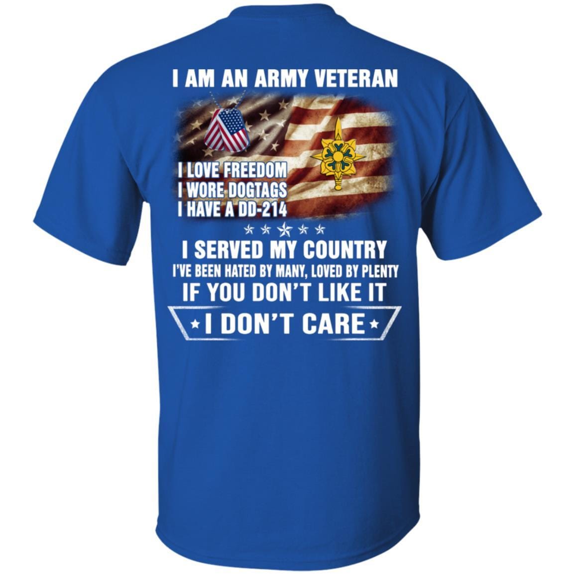 T-Shirt "I Am An Army Military Intelligence Branch Veteran" On Back-TShirt-Army-Veterans Nation