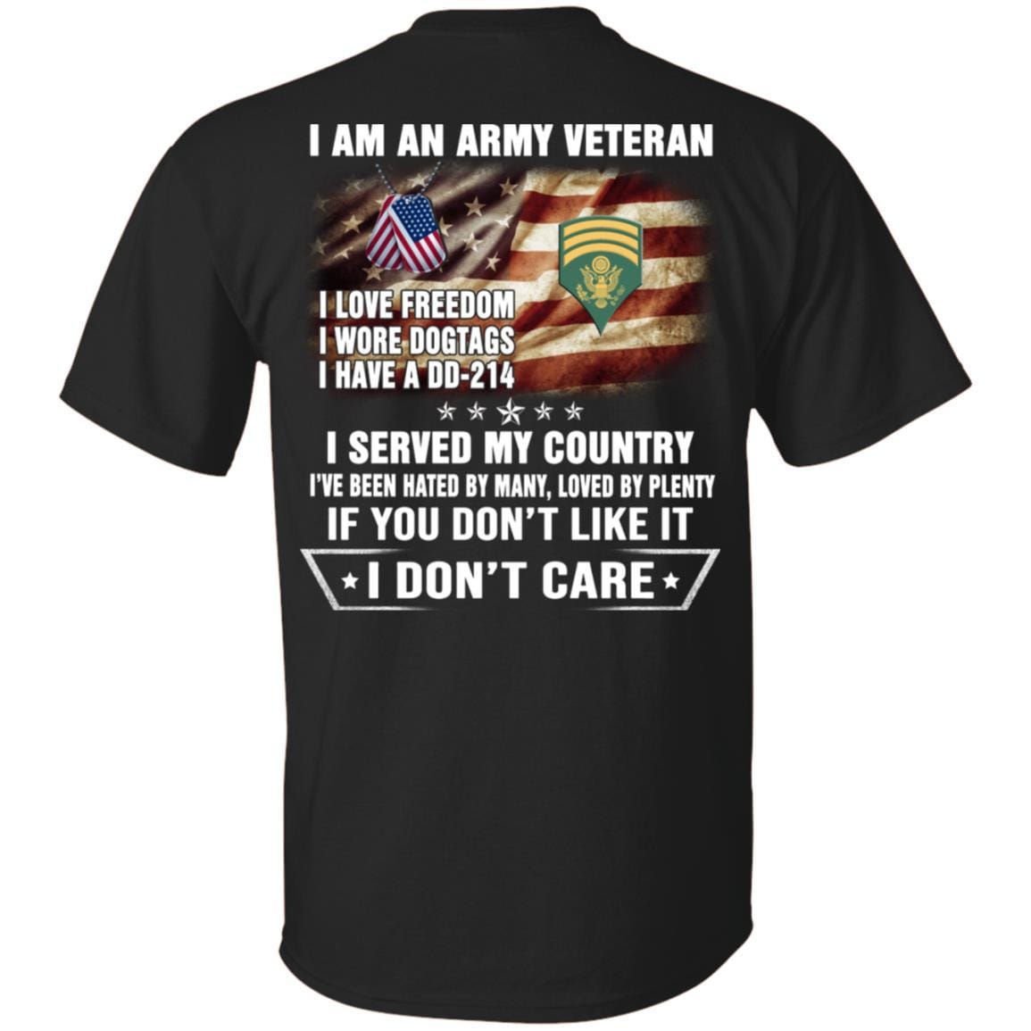 T-Shirt "I Am An Army Veteran" E-7 SPC(SP7)Rank On Back-TShirt-Army-Veterans Nation