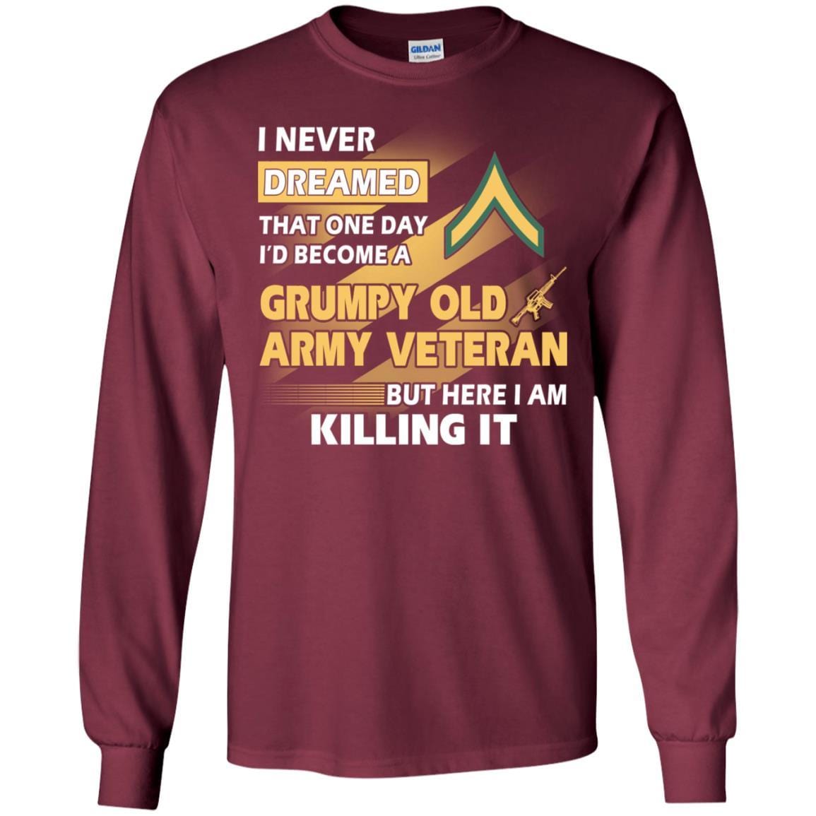 US Army T-Shirt "Grumpy Old Veteran" E-2 Private Second Class(PV2) On Front-TShirt-Army-Veterans Nation