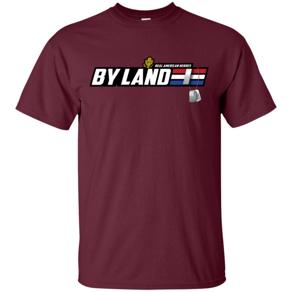 US Army T-Shirt "Real American Heroes By Land" O-2 First Lieutenant(1LT) On Front-TShirt-Army-Veterans Nation
