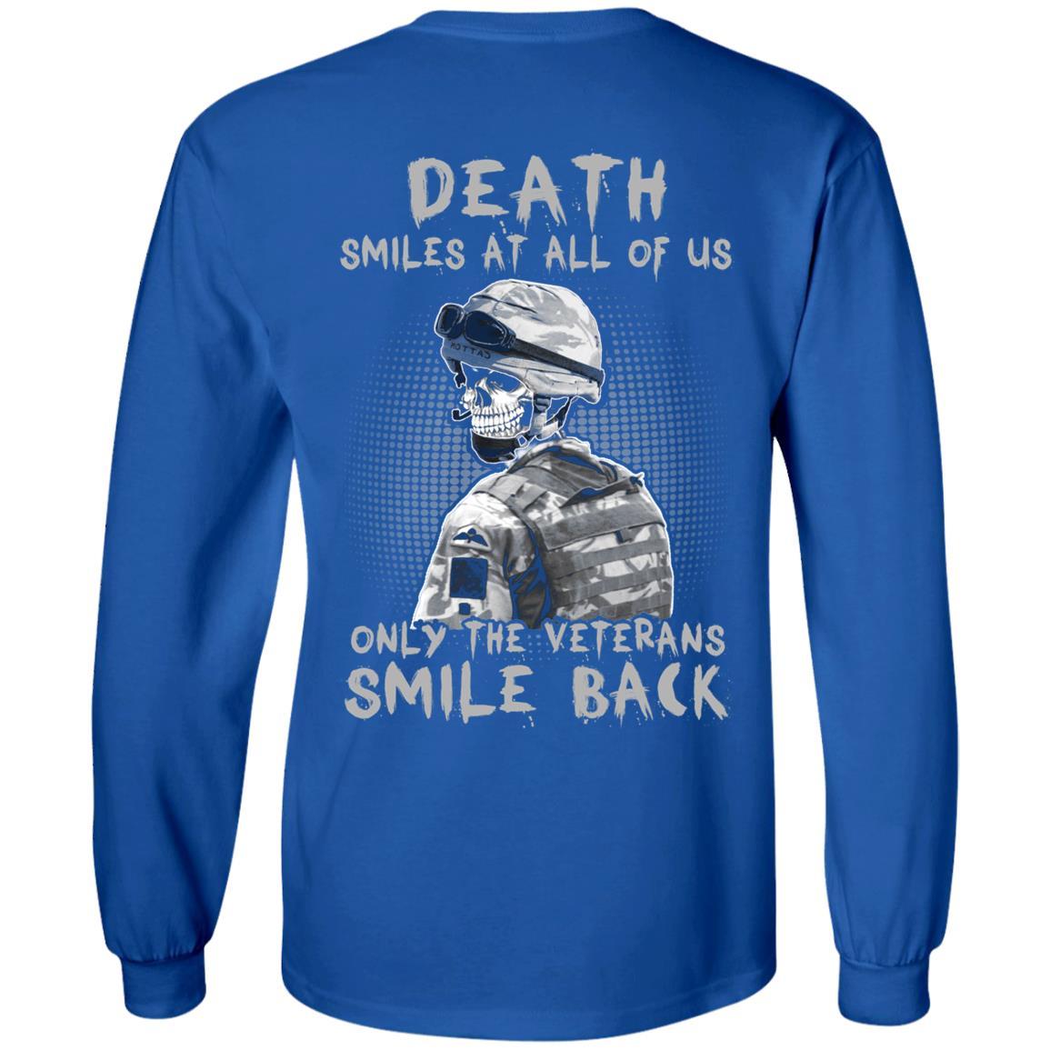 Military T-Shirt "Death Smiles At All Of Us - Only The Veterans Smile Back Men" on Back Design-TShirt-General-Veterans Nation