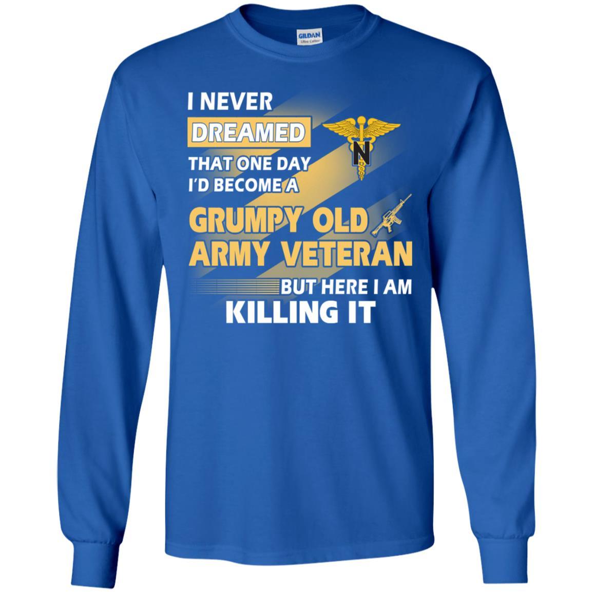 US Army T-Shirt "Nurse Corps Grumpy Old Veteran" On Front-TShirt-Army-Veterans Nation