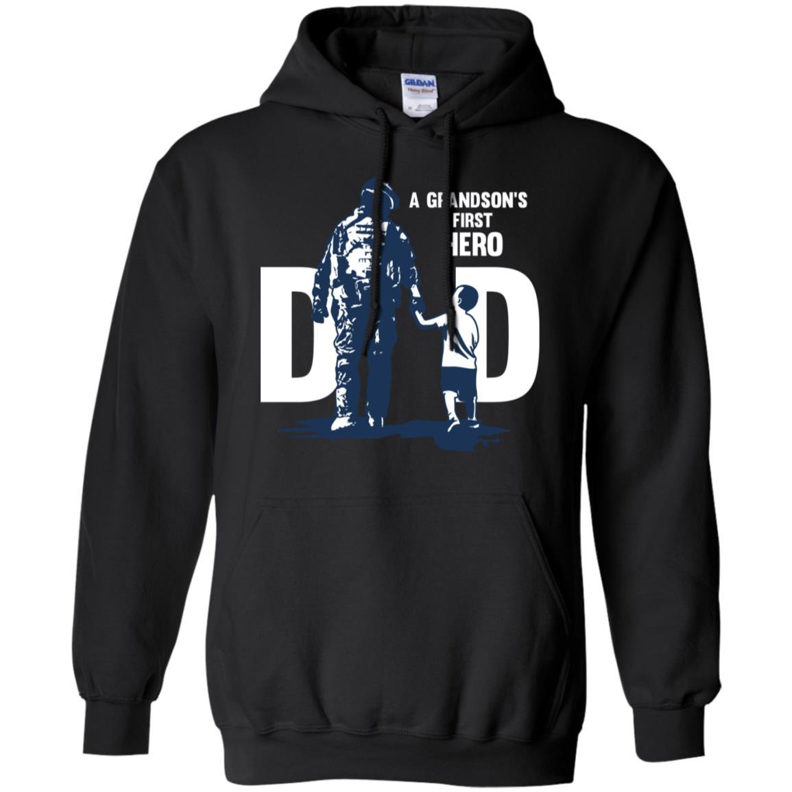 Military T-Shirt "A GRANDSON'S FIRST HERO FIRST LOVE DAD On" Front-TShirt-General-Veterans Nation