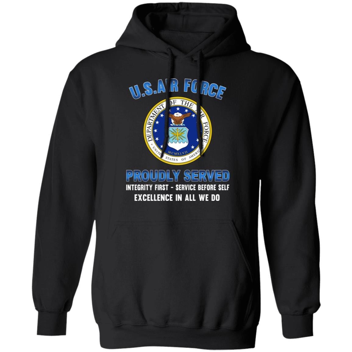 US Air Force Eagle Logo Proudly Served T-Shirt On Front-TShirt-USAF-Veterans Nation