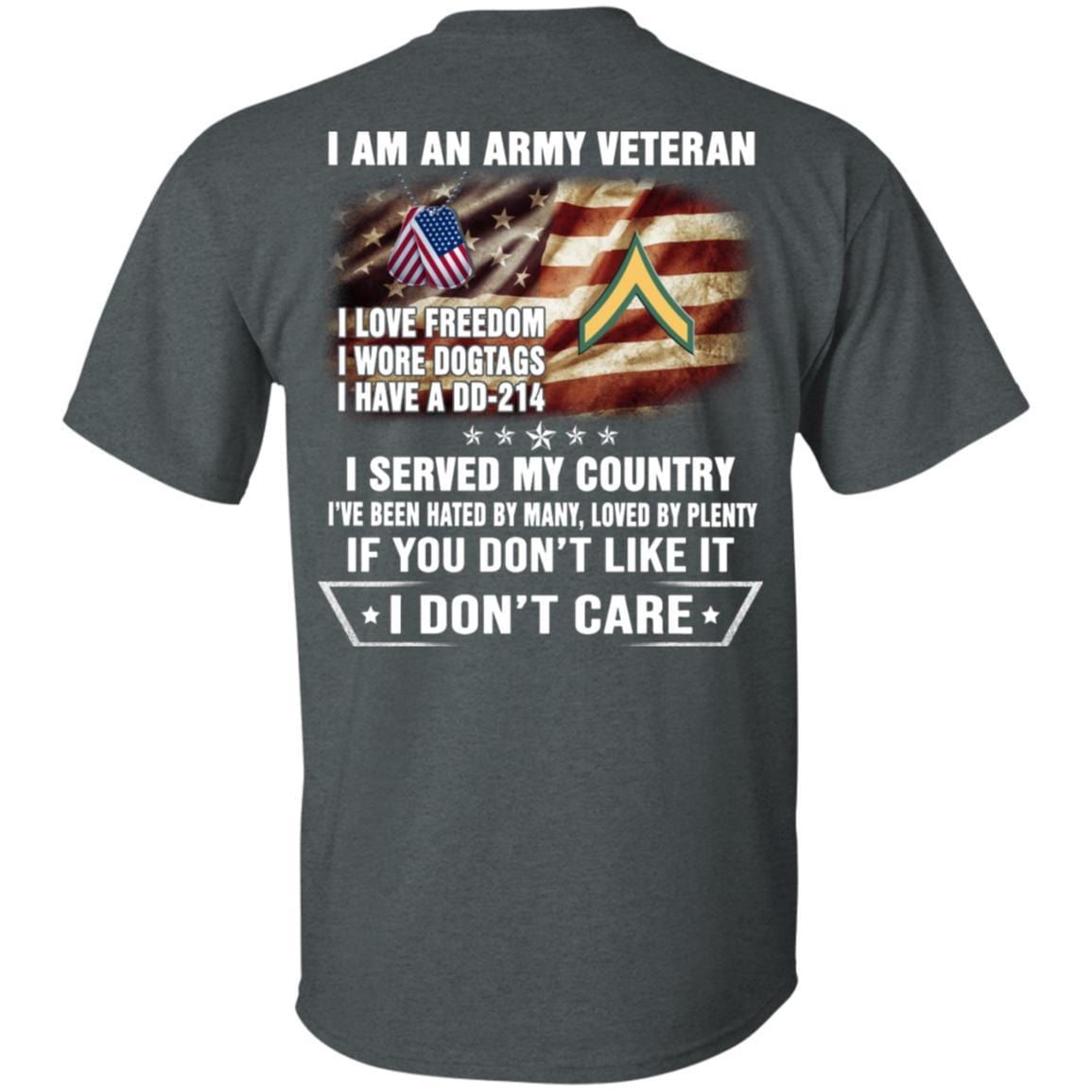 T-Shirt "I Am An Army Veteran" E-2 Private Second Class(PV2)Rank On Back-TShirt-Army-Veterans Nation