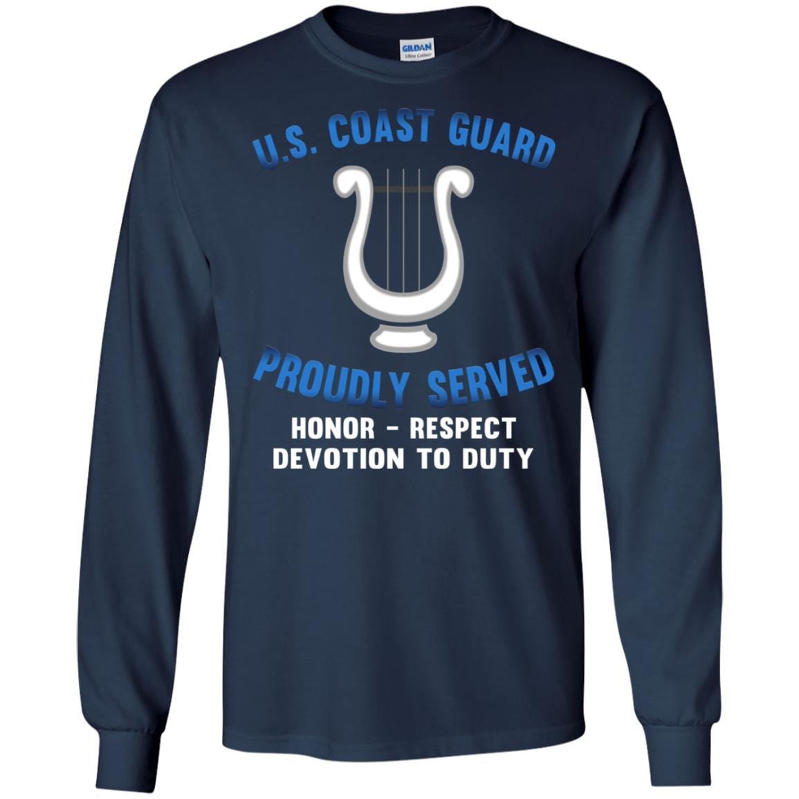 US Coast Guard Musician MU Logo Proudly Served T-Shirt For Men On Front-TShirt-USCG-Veterans Nation
