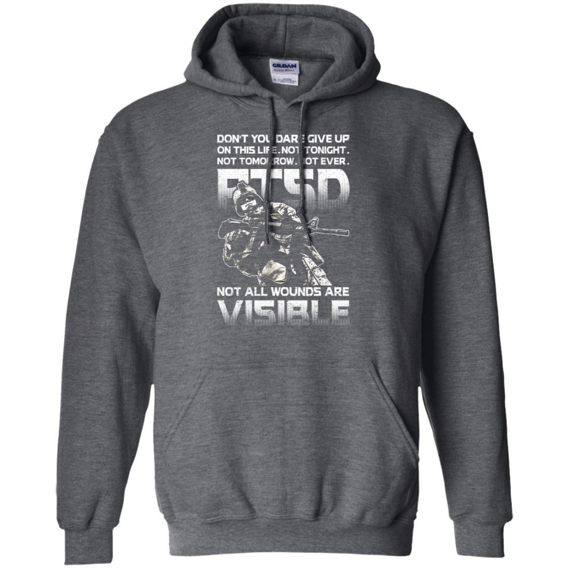 Military T-Shirt "Don't You Dare Give Up - PTSD Men On" Front-TShirt-General-Veterans Nation